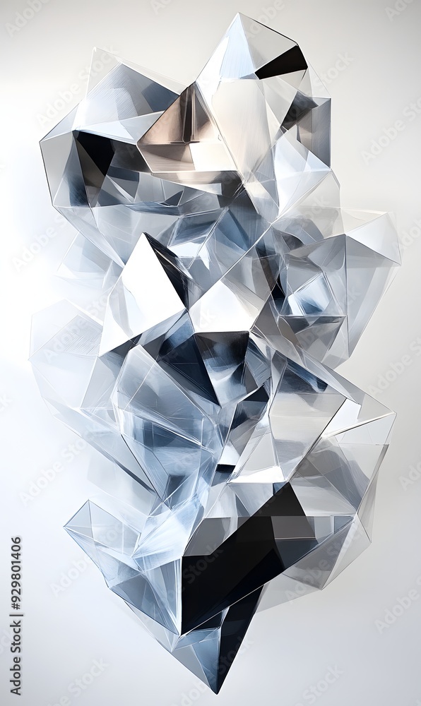 Aufkleber 16. complex 3d geometric patterns with interlocking prisms and a sleek, metallic sheen, set against 