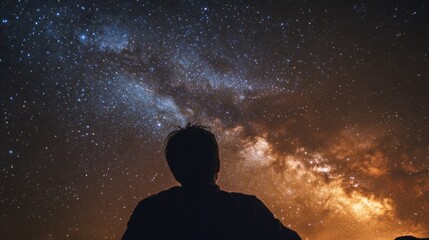 Obraz premium A Silhouette of a Person Gazing at the Milky Way
