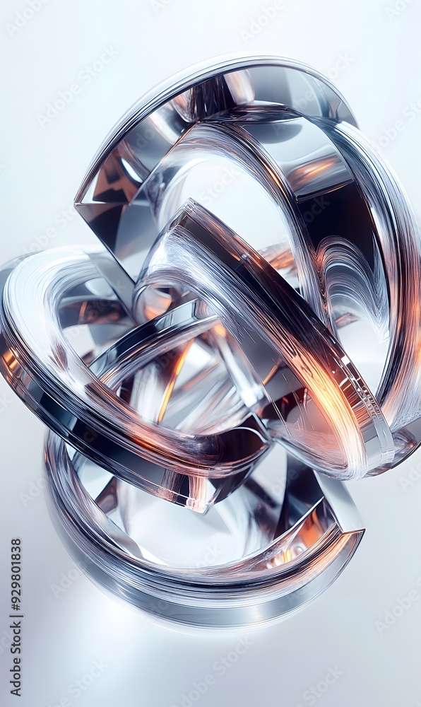 Poster 1. futuristic geometric shapes interlocking in a 3d abstract design, rendered in metallic tones on a