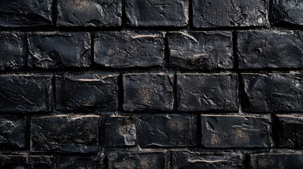 Fototapeta premium Textured black brick wall with a rugged appearance, suitable for backgrounds or design.