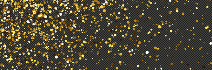 Gold glittering dust with stars on transparent backdrop