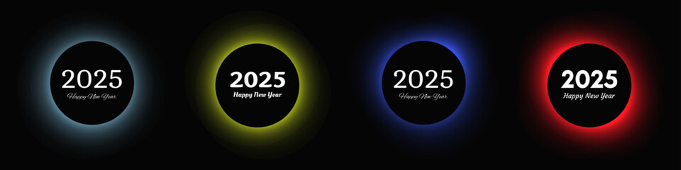 Happy new year 2025 inscription in circle light frame
