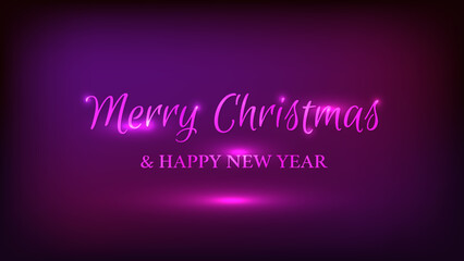 Merry Christmas and Happy New Year neon background