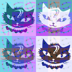 Cat muzzle seamless scheme pattern background set