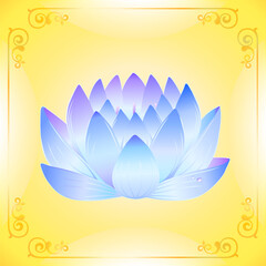 Blue lotus flower seamless pattern isolated on golden background, vector illustration and can be scaled to any size without loss of resolution
