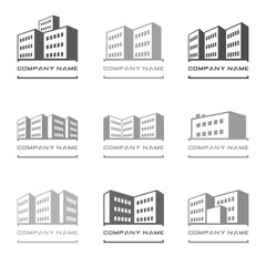 Fototapeta premium House skyscraper logo background text holder set, isolated vector illustration