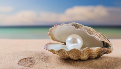  White pearl inside opened oyster shell