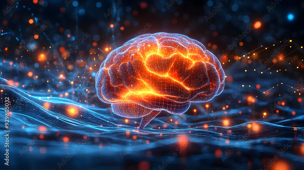 Aufkleber a glowing digital brain representing neural connections and data.