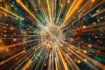 A 3D holographic starburst, with rays of light emanating from a central point