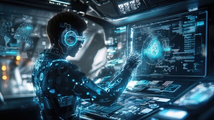 Cyberpunk Cyborg Operator at Work