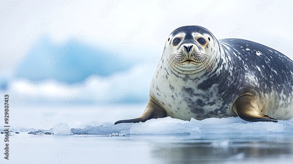 Wall mural seal resting on ice floe in arctic.