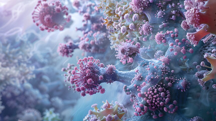 Fototapeta premium Microscopic Symphony: 3D Visualization of a Pathogenic Intrusion, Generative AI