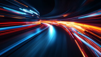 Dynamic Abstract Light Streaks: Hyperspeed Motion Blur Captures Futuristic Velocity. Striking Visual for High-Tech Marketing, Automotive Launches, and Seasonal Sales Campaigns. Ideal for UI Design, We