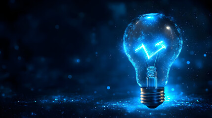 A glowing light bulb with a vibrant blue background and sparkles.