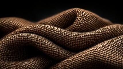 Fototapeta premium With a focus on the intricate texture and flowing folds, this close-up of natural burlap fabric highlights the rustic and organic characteristics of the material.
