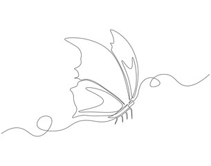 Continuous line drawing of butterfly. Single line illustration of butterfly flying. Flying animal concept. Editable outline