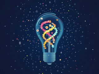 Colorful DNA helix inside glowing lightbulb
