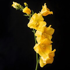 Yellow Hollyhock Flowers on Black Background.