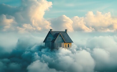 Obraz premium House Floating Among the Clouds.