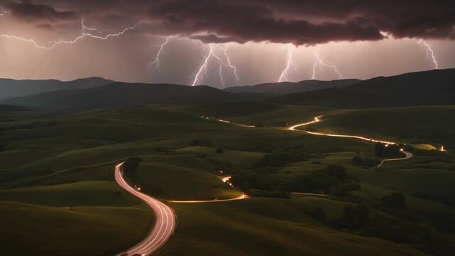 clouds over the city with thunderstrike