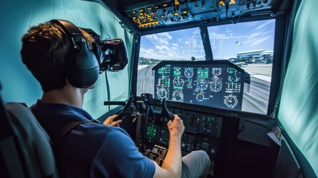 Virtual reality pilot training in a flight simulator