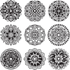 mandala floral set vector art illustration