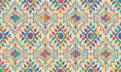 Abstract Ikat pattern with seamless design, perfect for ethnic-themed backgrounds, curtains, carpets, wallpapers, clothing, and decorations. Ideal for wrapping paper, batik, and other creative uses.