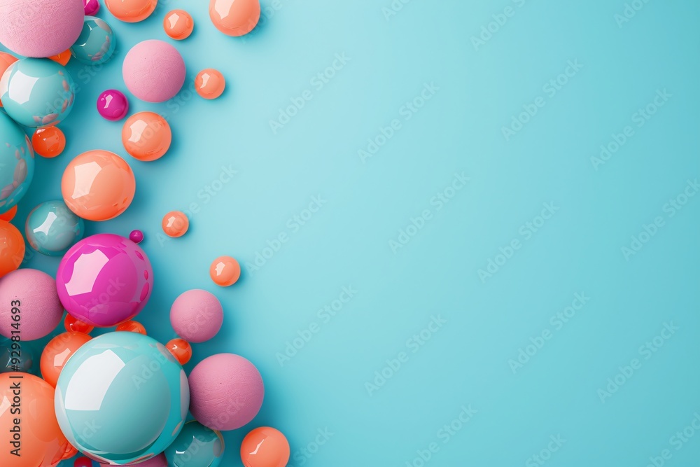 Poster a vibrant 3d design of overlapping spheres in bold, contrasting colors, leaving significant copy spa