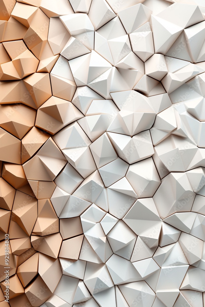 Poster a visually striking 3d pattern of interconnected polygons in earthy tones, with plenty of copy space