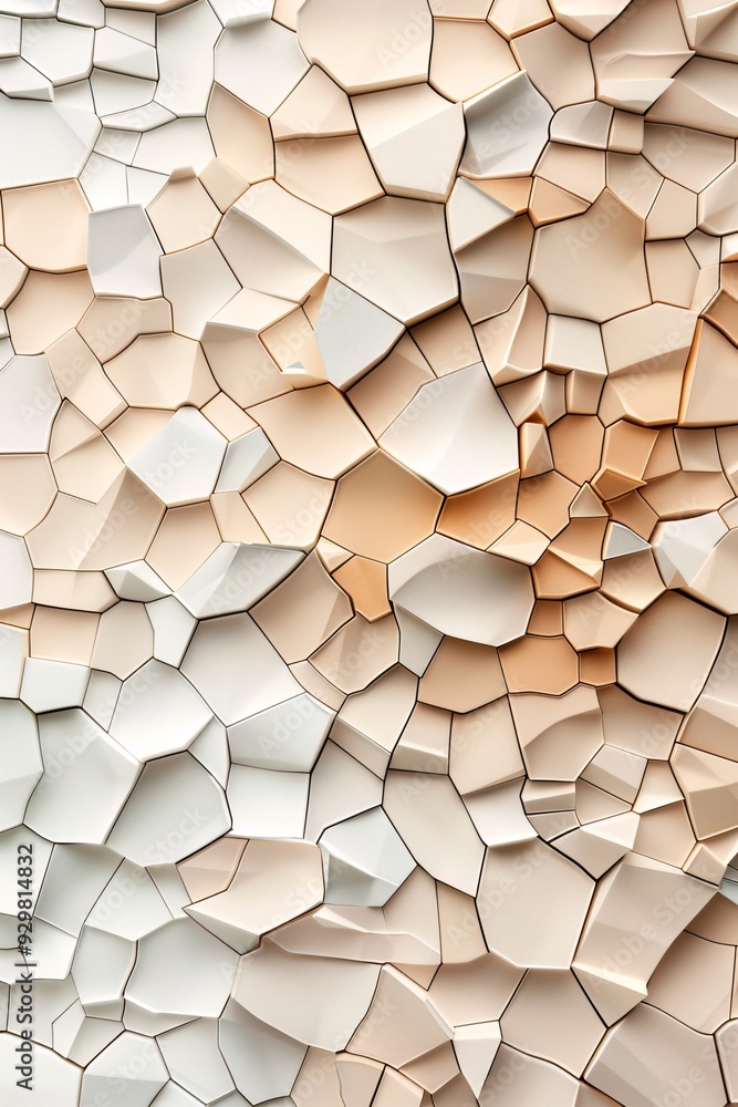 Poster a visually striking 3d pattern of interconnected polygons in earthy tones, with plenty of copy space