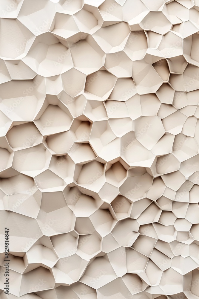 Poster a visually striking 3d pattern of interconnected polygons in earthy tones, with plenty of copy space