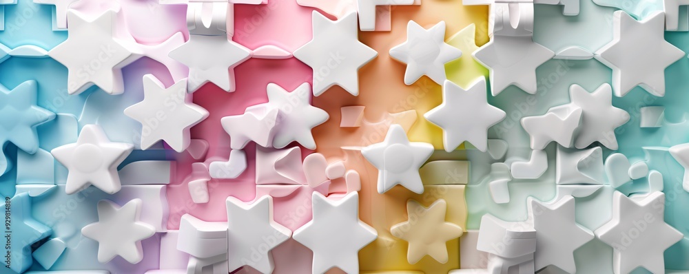 Poster a seamless 3d geometric pattern of interlocking stars in vibrant colors, offering a playful and dyna