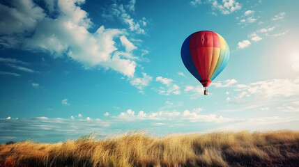 Naklejka premium Beautiful hot air balloon floating in the sky.