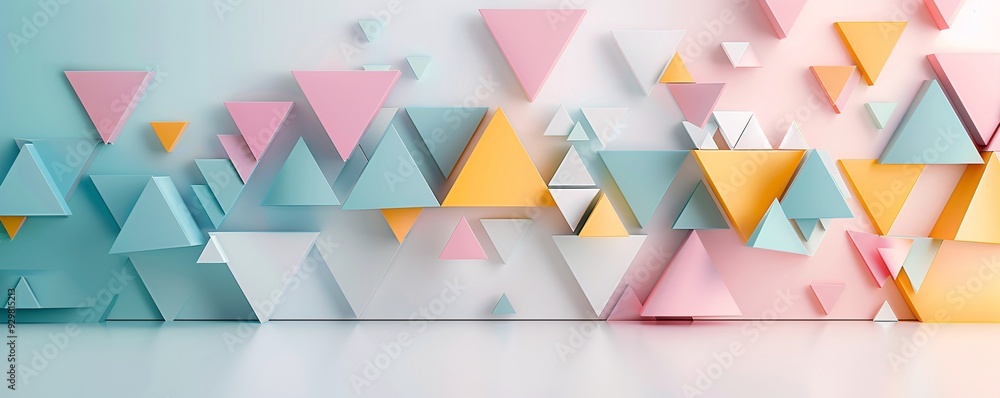Poster a striking 3d design of overlapping triangles in bold primary colors, creating a visually engaging l