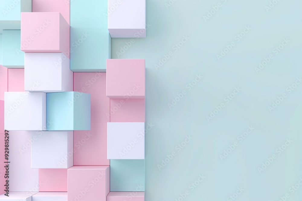 Poster a clean 3d background with a grid of cubes in pastel colors, providing a soothing and modern aesthet