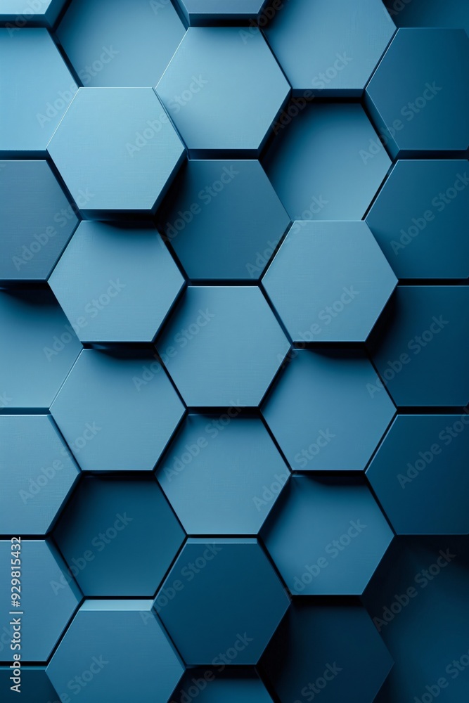 Aufkleber a sleek 3d geometric design with layered hexagonal tiles in shades of blue, offering a sophisticated