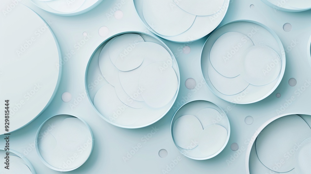 Poster a minimalist 3d background with a pattern of overlapping circles in muted tones, providing a clean a