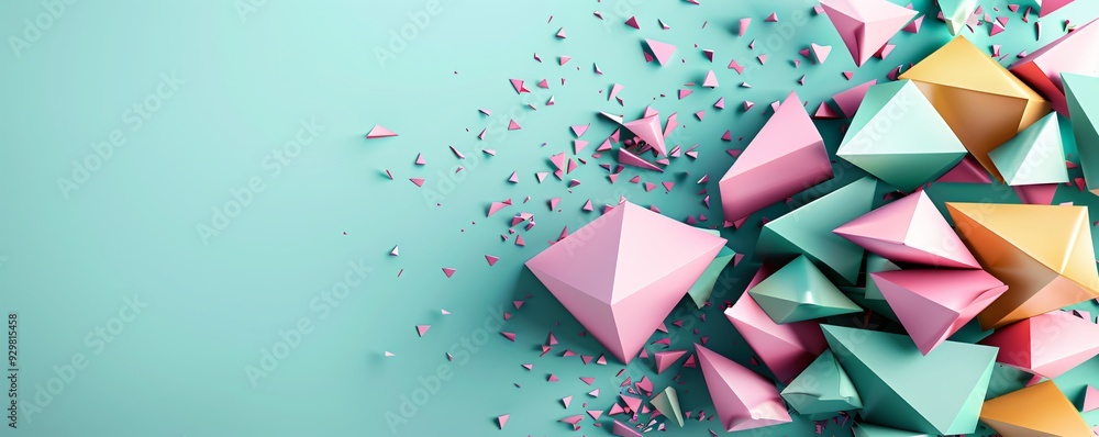 Poster a bold 3d design featuring interlocking triangles in vibrant colors, creating a dynamic look with am
