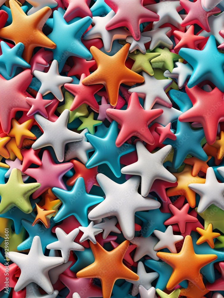 Poster a striking 3d pattern of interlocking stars in bright, contrasting colors, creating a playful and en