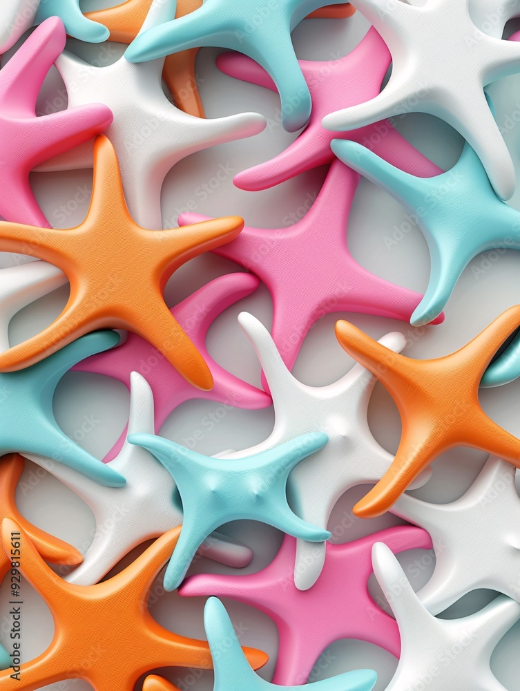 Poster a striking 3d pattern of interlocking stars in bright, contrasting colors, creating a playful and en