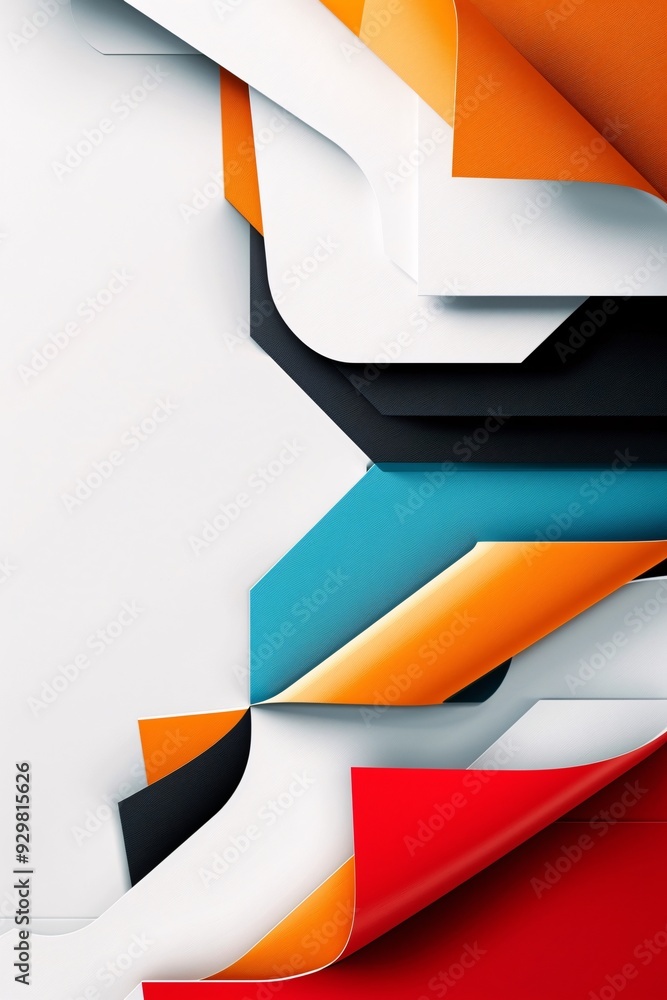 Poster a dynamic 3d geometric design with overlapping polygons in bold primary colors, offering a visually 