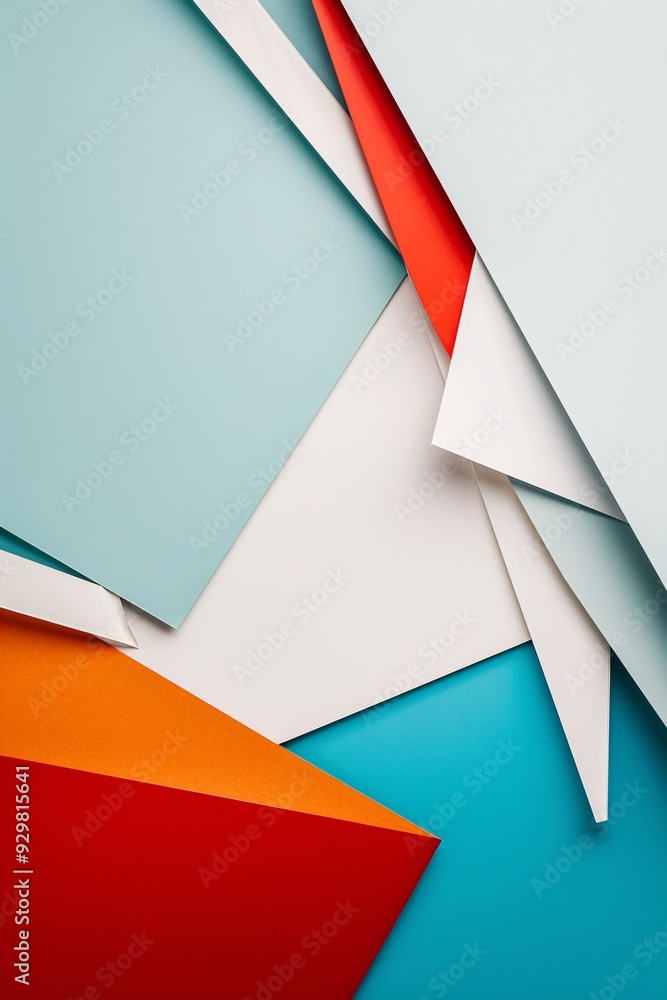 Poster a dynamic 3d geometric design with overlapping polygons in bold primary colors, offering a visually 