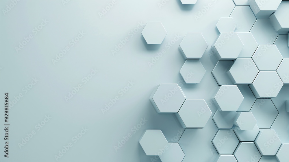 Poster a minimalist 3d background with a pattern of layered hexagons in shades of grey, providing a sleek a