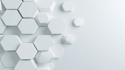 A minimalist 3D background with a pattern of layered hexagons in shades of grey, providing a sleek and modern aesthetic with ample copy space in the center