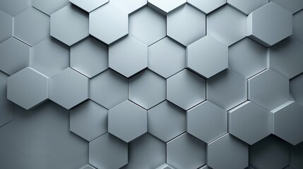 Naklejka premium A minimalist 3D background with a pattern of layered hexagons in shades of grey, providing a sleek and modern aesthetic with ample copy space in the center
