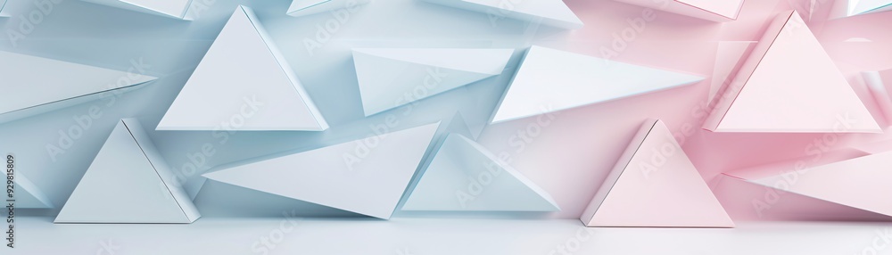 Poster a minimalist 3d background with repeating triangular shapes in pastel colors, providing a clean and 