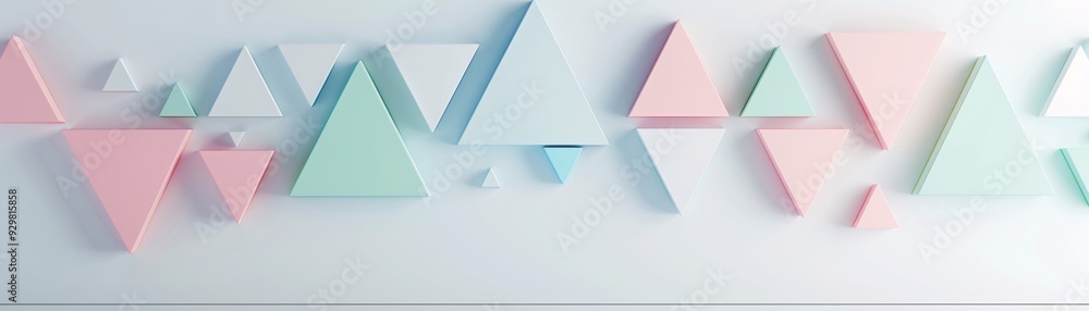 Poster a minimalist 3d background with repeating triangular shapes in pastel colors, providing a clean and 