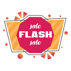 Vector abstract sticker with gradient geometric elements. Trending geometric sticker for flash sale. Promo card for publication on social networks, websites, applications. Isolated on white back.
