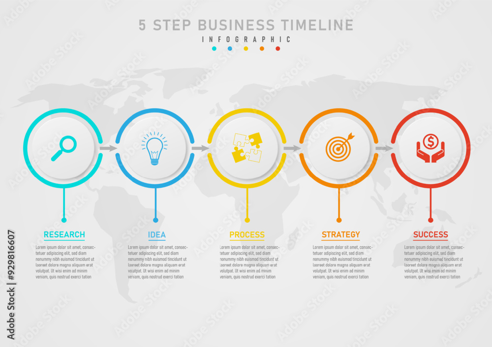 Poster infographic 5 business steps to success template the gray buttons have a multi-colored icon in the c