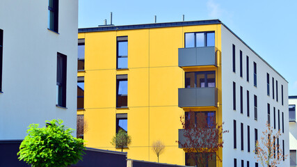 Modern architecture of urban residential apartment buildings on a sunny day. Facade of a modern apartment building.